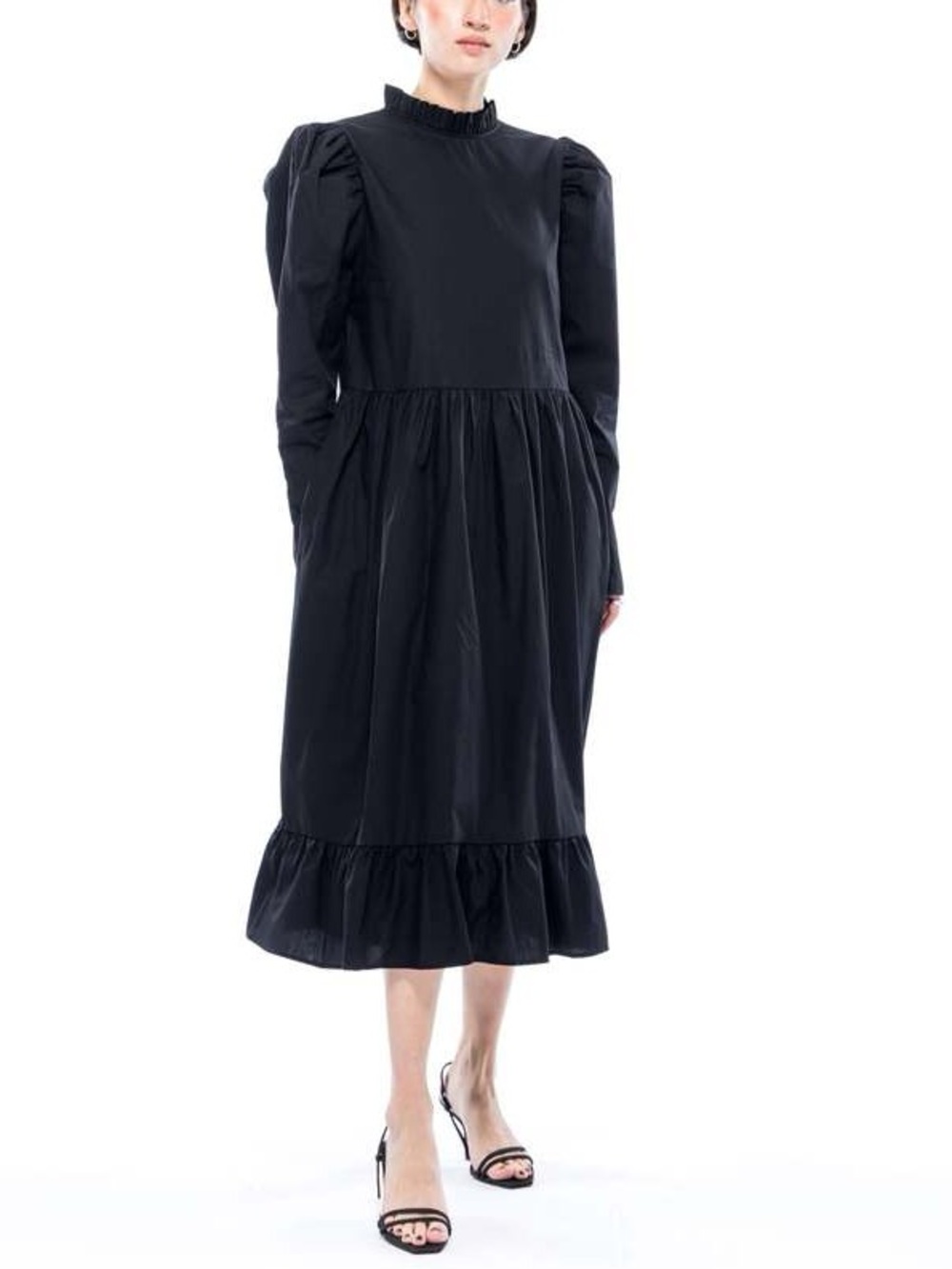 Toit Volant Cotton Poplin White Puff Sleeve Victorian Style Midi Dress